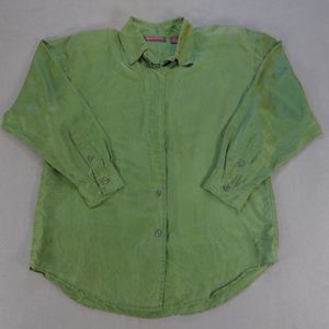 Vintage Quarters Womens Shirt Medium Green 100% Silk Shoulder Pads 90s Retro